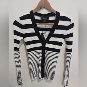 Truth by Republic Cardigan Sweater Womens White & Black Stripes Size XS